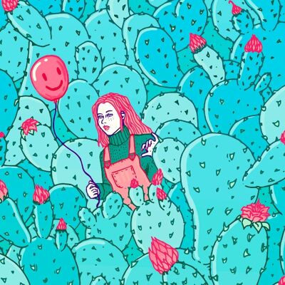 Prickly Pear gicleé print, wall art digital illustration, pop surrealism ,surreal pattern, psychedelic art by Zubieta