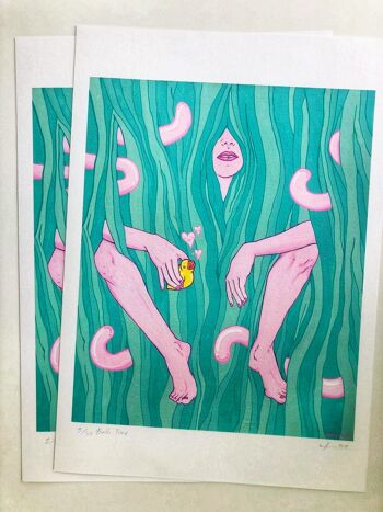 L'heure du bain édition limitée giclée pop surréaliste impression d'art mixte de Marta Zubieta. Lowbrow Cartoon Street Art du Royaume-Uni 2
