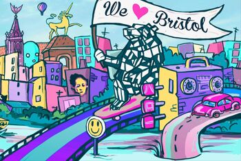 Créatures de Bristol, paysage d'art mural de Bristol. Bristol Pound 2018-2020 Impression d'art Giclée. 2