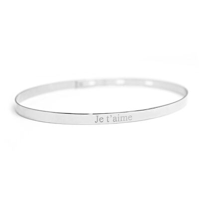 Bracciale rigido da donna in argento 925 con nastro - incisione I LOVE YOU