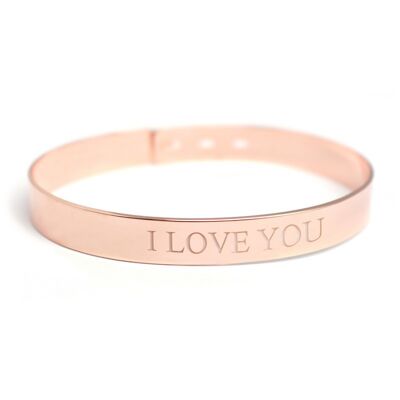 Women's rose gold-plated wide ribbon bangle - I LOVE YOU engraving