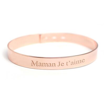 Women's rose gold-plated wide ribbon bangle - MAMAN J'T'AIME engraving