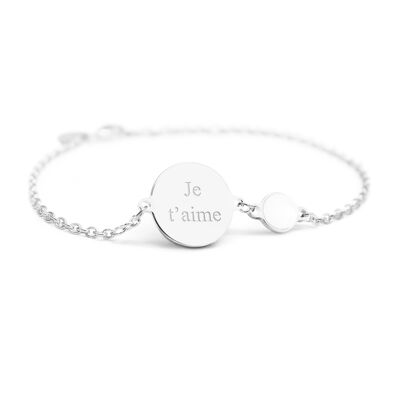 Women's 925 silver white mother-of-pearl and medallion chain bracelet - JE T'AIME engraving
