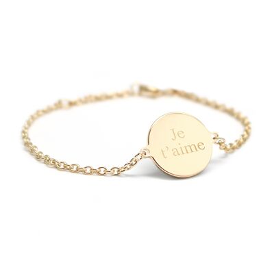 Pulsera de mujer cadena medallón bañada en oro - grabado JE T'AIME