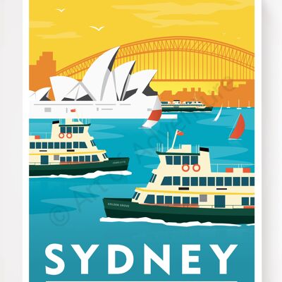 Harbour Ferries Sunset – Sydney – A4 Size