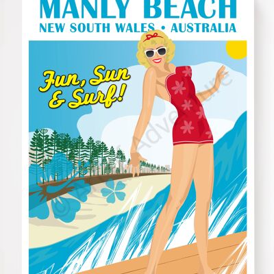 Blonde Surfer Girl – Manly Beach – A3 Size