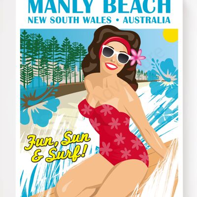 Surfer Girl – Manly Beach – A3 Size