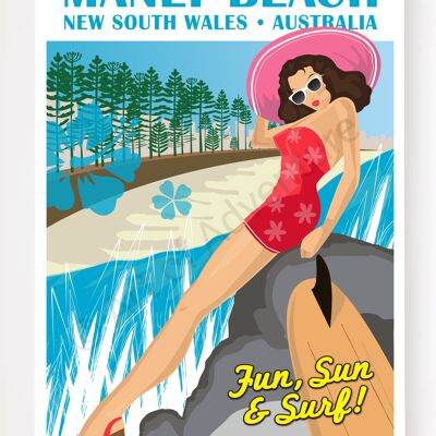 Surfer Girl In Hat – Manly Beach – A3 Size