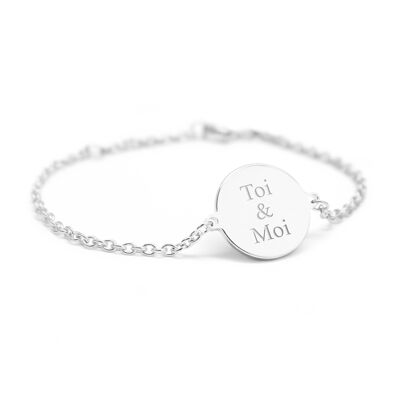 Pulsera de cadena medallón de plata 925 para mujer - grabado TOI et MOI