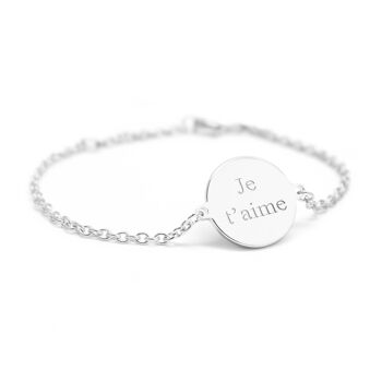 Bracelet chaine médaille argent 925 femme - gravure JE T'AIME 1