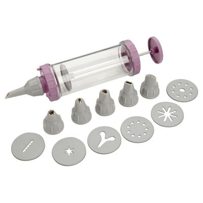 Piping bag type pastry syringe with 6 nozzles and 6 Zenker patterned discs