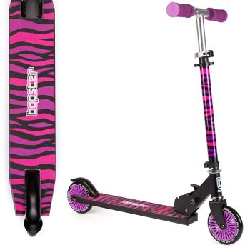 trottinette enfant pliable à 2 roues bopster - rayures zébrées violettes 1