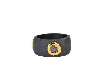 "Caspara" Bague En Porcelaine Noire Avec Or 2