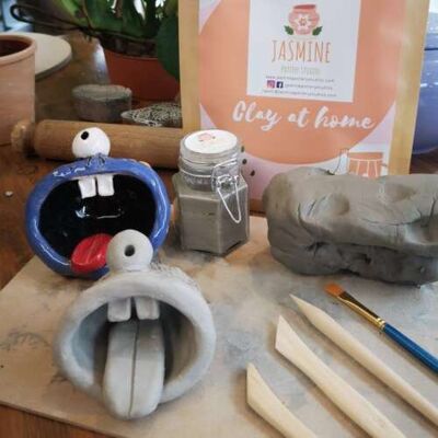 Clay Pottery Kit – DIY Pottery at home kit for Kids, Air Drying Clay. Make your own mothers day gifts, family crafting. - Pastel-paints