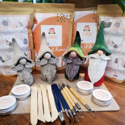 Clay Pottery Family Kit for Four – Craft Your Own DIY Gnome. Air Drying Clay - Just-clay-kit