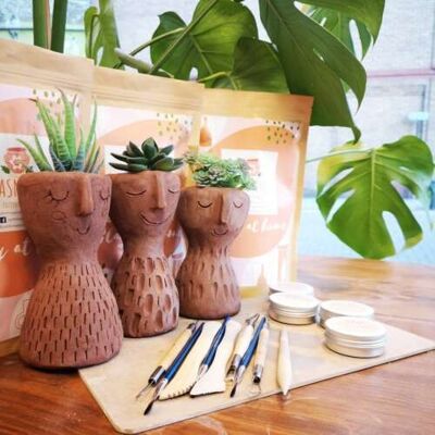 Clay Pottery Kit for 6 – DIY Craft Your Own Plant Pot at Home. Garden Party kit. Air Drying Clay - Just-clay-kit