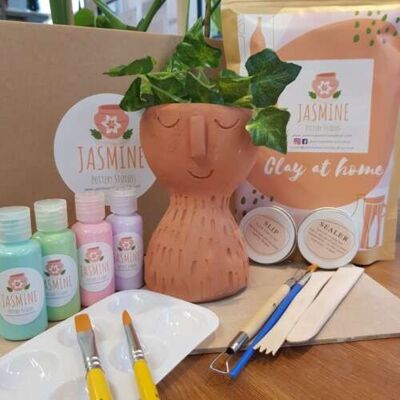 Craft a Plant Pot at Home, Clay Pottery Kit -Birthday gift for home decor DIY craft kit. Lockdown activity for Zoom – Air Drying Clay - Just-clay-kit