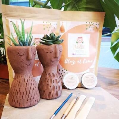 Clay Pottery Kit for 2 – Craft Your Own Plant Pot at Home. Air Drying Clay. Date night DIY kit - Goldgreen-paints
