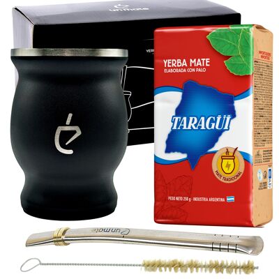 Yerba mate tea starter set: inox calebasse, bombilla, brush and yerba