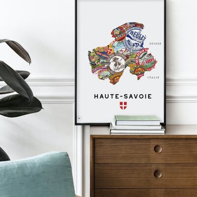 Karte der Haute-Savoie-Käse - Poster 30x40cm - Geschenkidee für Liebhaber von 74