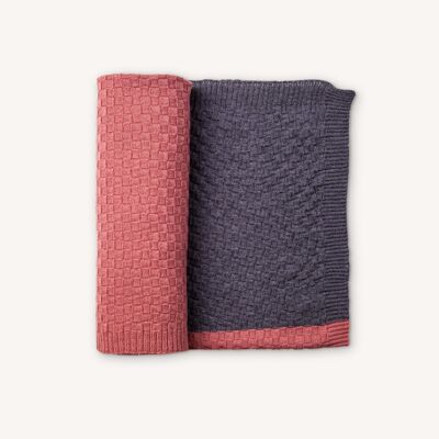 Couverture en laine mérinos rose et grise taille unique