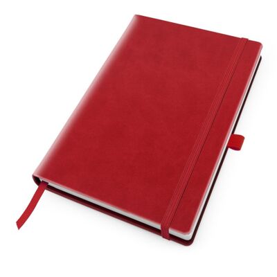 Deluxe Soft Touch A5 Notebook with Elastic Strap & Pen Loop - Tomato-red