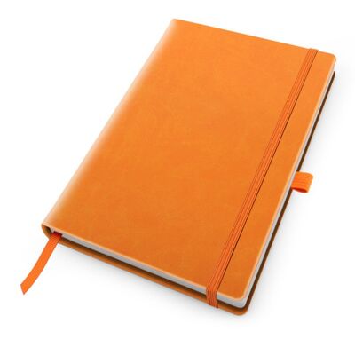 Quaderno A5 Soft Touch Deluxe con cinturino elastico e passante per penna - arancione