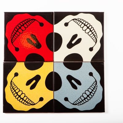 Ceramic decorative mural, Colored Skulls 4 tiles