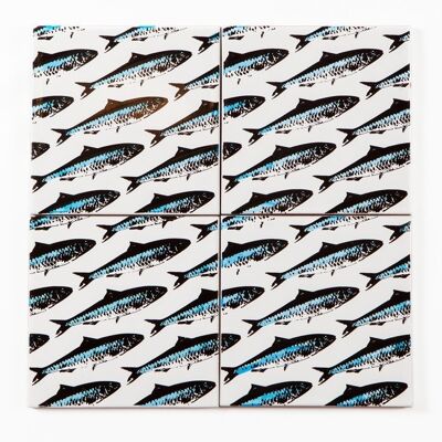 Ceramic decorative mural Sardines 4 tiles