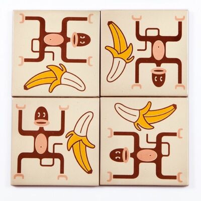 Decorative ceramic mural Monkeys and Bananas 4 tiles