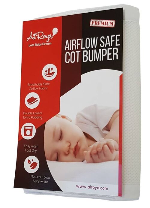 Airoya 2-Sided Breathable 3D Air Mesh Bumper for Solid Ends Cots and Cotbeds - Pure White