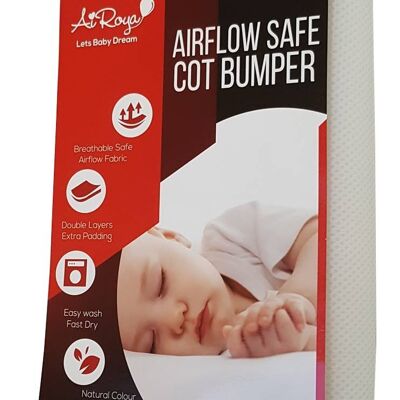 Airoya 2-seitiger, atmungsaktiver 3D-Air-Mesh-Stoßfänger für Kinderbetten und Kinderbetten mit festen Enden – Reines Weiß