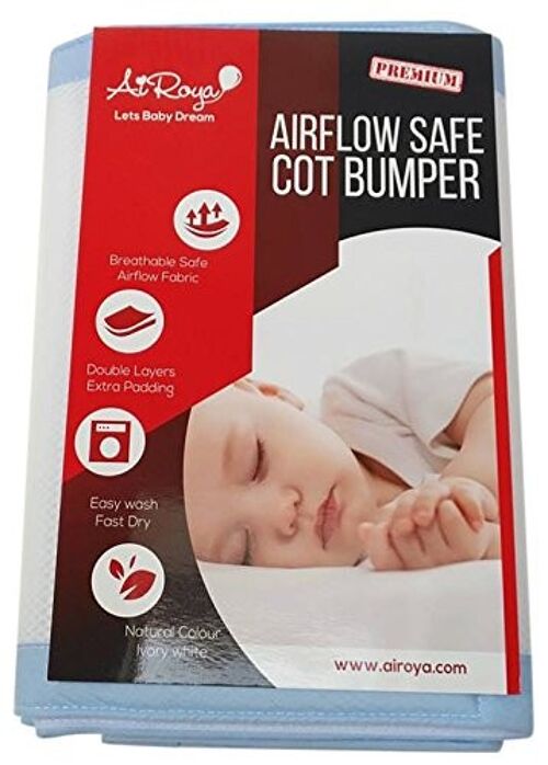 Airoya 2-Sided Breathable 3D Air Mesh Bumper for Solid Ends Cots and Cotbeds - Baby Blue