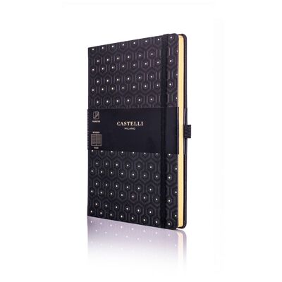Honeycomb Medium Ivory Notebook - Black & Gold