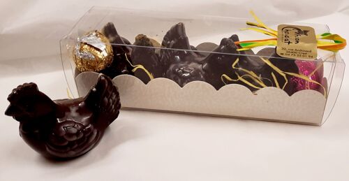 PÂQUES BIO - 3 mini poules en chocolat noir