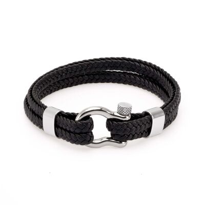 Bracciale in pelle nautica nero unisex