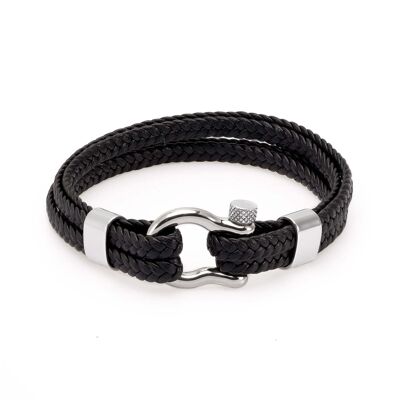 Nautical leather bracelet black unisex