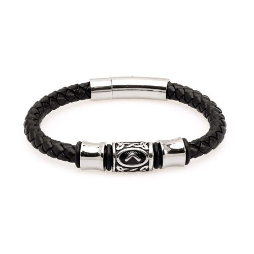 Black leather Celtic bead bracelet