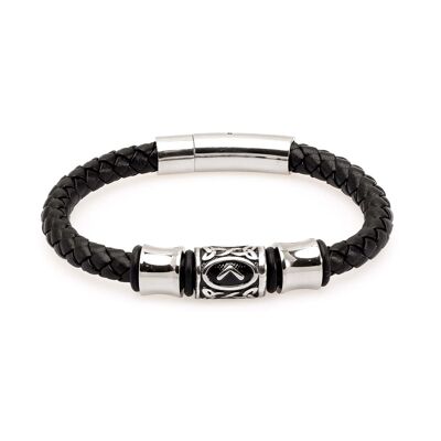 Bracelet de perles celtiques en cuir noir