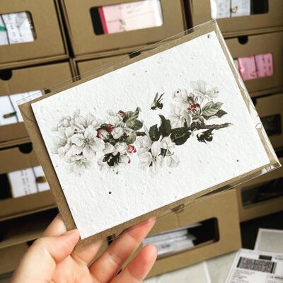 White&Red floral plantable card /
