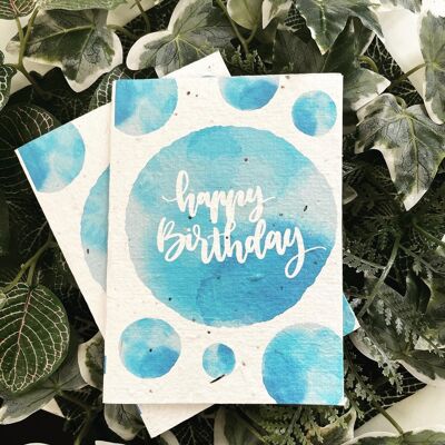 Happy Birthday plantable card - blue dots /