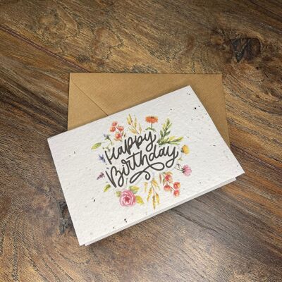 Happy birthday with flowers plantable card /