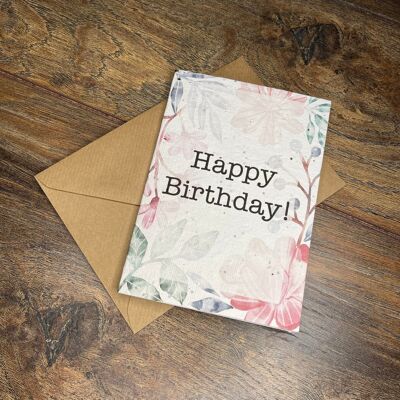 Happy birthday watercolour floral plantable card /