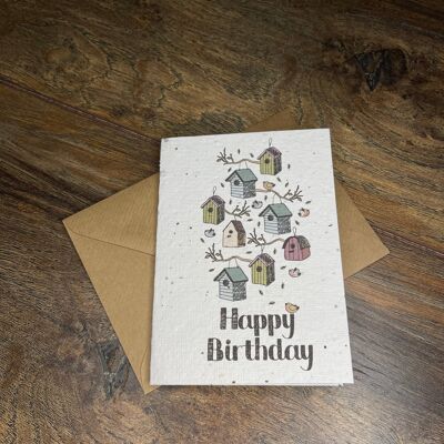 Happy birthday birdhouses plantable card /