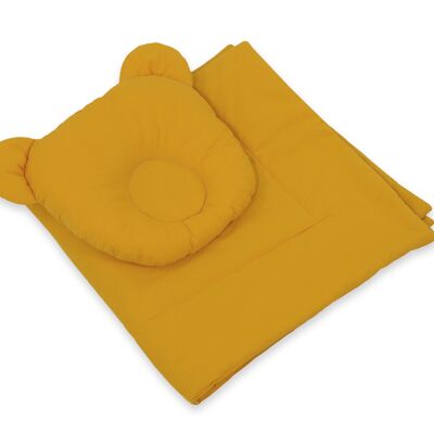 Couverture en coton + oreiller moutarde