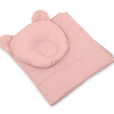 Couverture en coton + oreiller rose pastel