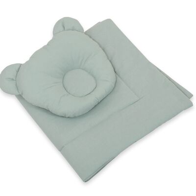 Couverture en coton + oreiller vert pastel