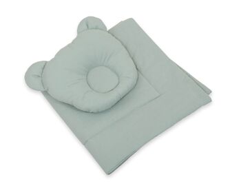 Couverture en coton + oreiller vert pastel