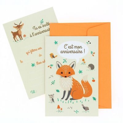 6 eco-friendly invitations Animals of the forest with envelopes