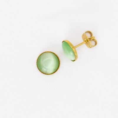 Pendientes de botón, baño de oro, verde claro (265.6)